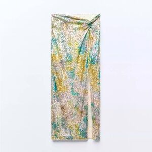 ZARA Sequin Multicolor Midi Skirt NWT!